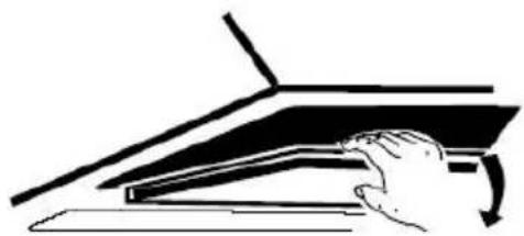 Illustration of a hand pressing down on a piano keyboard (no text or symbols visible).
