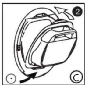 Diagram of a backpack with directional arrows indicating movement (no text or symbols)