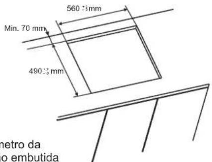 560 mm Min. 70 mm 490 mm metro da o embutida
