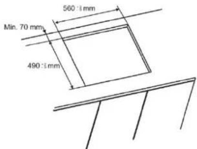560 ± 1 mm Min. 70 mm 490 ± 1 mm