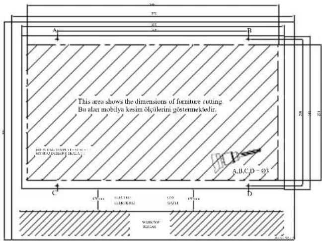 This area shows the dimensions of furniture cutting Bu alan mobilya kesim ökülirini göstermektedir. A,B,C,D-Ø3 C D 57 52 51 50 49 48 47 46 45 44 43 42 41 40 39 38 37 36 35 34 33 32 31 30 29 28 27 26 25 24 23 22 21 20 19 18 17 16 15 14 13 12 11 10 9 8 7 6 5 4 3 2 1 0.5
