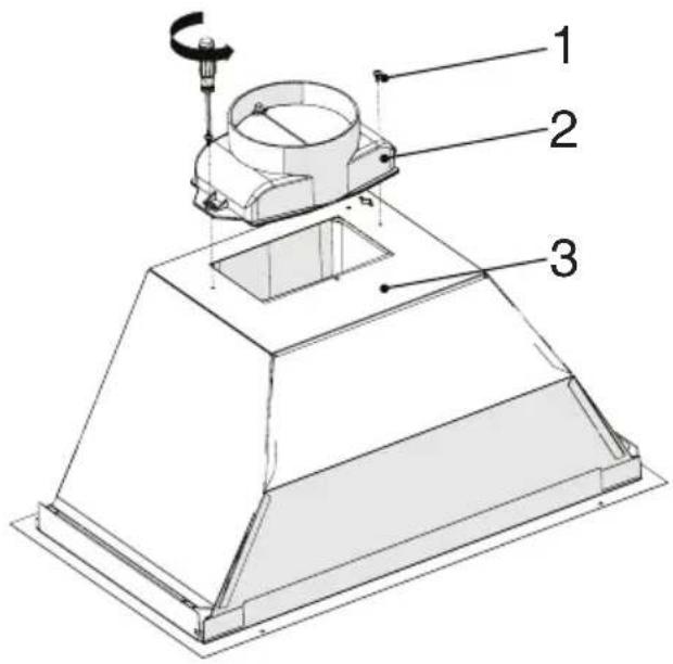 Technical diagram of a mechanical device with numbered components labeled 1, 2, and 3