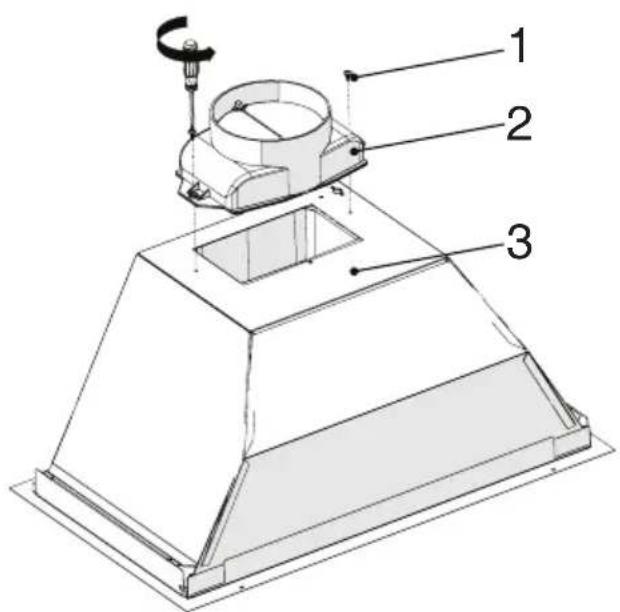 Technical diagram of a mechanical device with numbered components labeled 1, 2, and 3