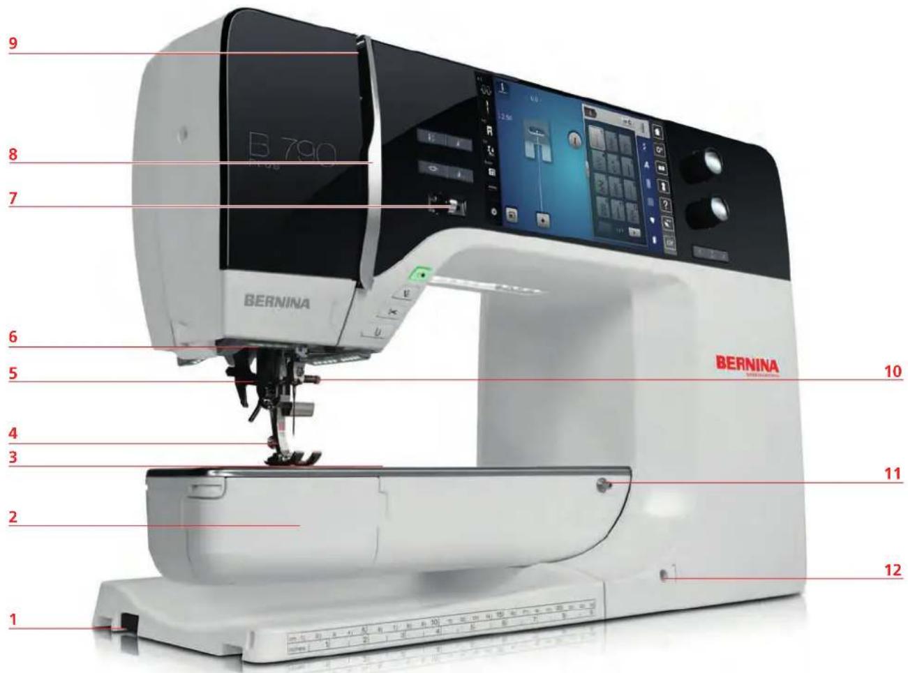 BERNINA 790 Plus - Oversigt af betjeningselementerne på forsiden - 2