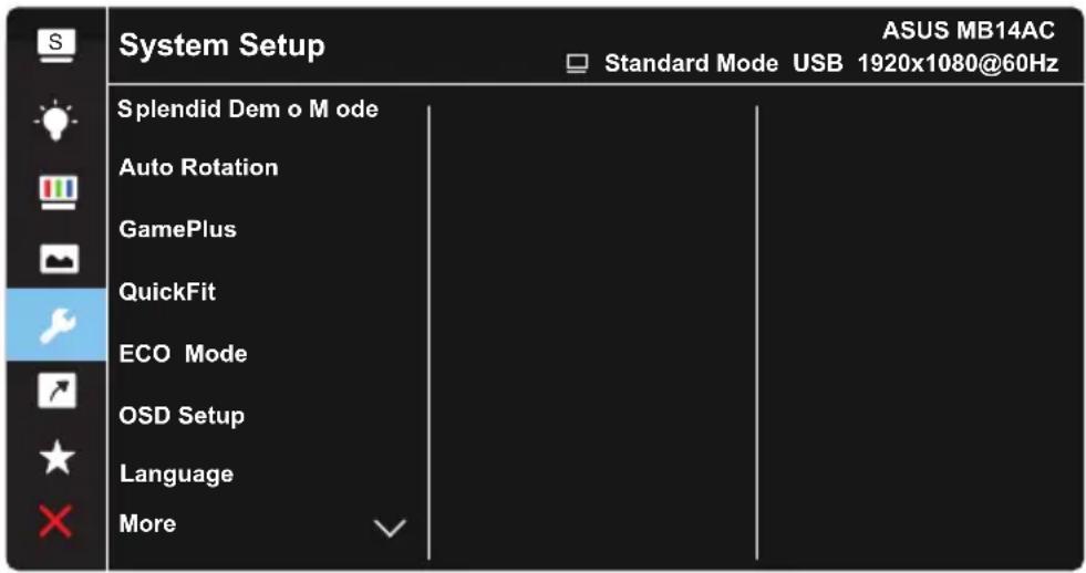 ASUS ZenScreen MB14AC - System Setup (Opsætning af system) - 1