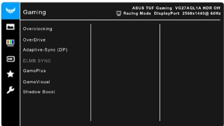 Gaming ASUS TUF Gaming VG27AQL1A HDR Off □ Racing Mode DisplayPort 2560x1440@ 60Hz Overclocking OverDrive Adaptive-Sync (DP) ELMB SYNC GamePlus GameVisual Shadow Boost