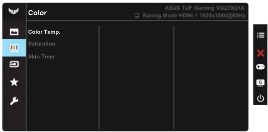 Color ASUS TUF Gaming VG279Q1A Racing Mode HDMI-1 1920x1080@60Hz Color Temp. Saturation Skin Tone