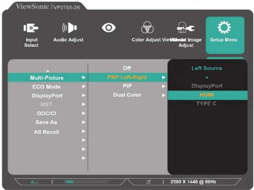 VIEWSONIC VP2785-2K - PBP Left-Right - 2