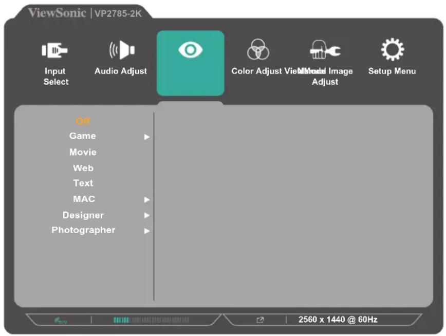 VIEWSONIC VP2785-2K - (ViewMode قائمة) ViewMode Menu - 1
