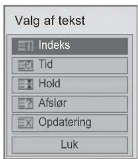 Valg af tekst Indeks Tid Hold Afslør Opdatering Luk