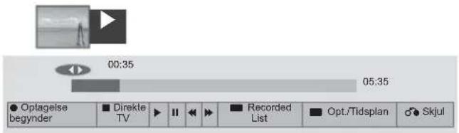 00:35 05:35 Optagelse begynder ■ Direkte TV ▶ II ▶ ■ Recorded List ■ Opt./Tidsplan ● Skjul