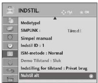 INDSTIL. Medietypel SIMPLINK : Tæned2 Simpel manual Indstil ID : 1 ISM-metode : Normal Demo Tilstand : Sluk Indstilling for tilstand : Privat brug Nulstil alt