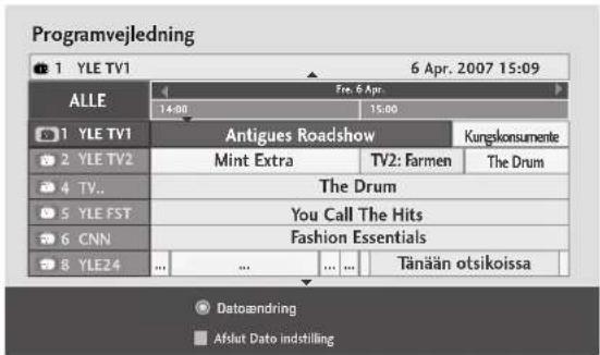 Programvejledning 1 YLE TV1 6 Apr. 2007 15:09 ALLE Fre. 6 Apr. 14:00 15:00 1 YLE TV1 Antigues Roadshow Kungskonsumente 2 YLE TV2 Mint Extra TV2: Farmen The Drum 4 TV.. The Drum 5 YLE FST You Call The Hits 6 CNN Fashion Essentials 8 YLE24 ... ... ... ... Tänään otsikoissa Dataaendring Afdut Data indstilling
