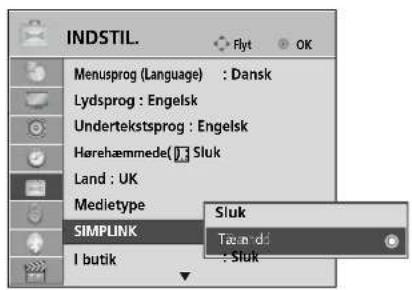 INDSTIL. Flyt OK Menusprog (Language) : Dansk Lydsprog : Engelsk Undertekstsprog : Engelsk Hørehæmmede( SLuk Land : UK Medietype SIMPLINK Tæmdd I butik Sluk : Sluk