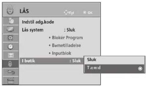 LÅS Indstil adg.kode Lås system : Sluk • Blokér Program • Bømetilladelse • Inputblok I butik : Sluk Sluk Tønd