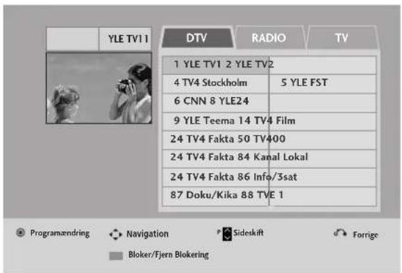 YLE TV1 1 DTV RADIO TV 1 YLE TV1 2 YLE TV2 4 TV4 Stockholm 5 YLE FST 6 CNN 8 YLE24 9 YLE Teema 14 TV4 Film 24 TV4 Fakta 50 TV400 24 TV4 Fakta 84 Kanal Lokal 24 TV4 Fakta 86 Info/3sat 87 Doku/Kika 88 TVE 1 Programændring Navigation Sideskift Forrige Blokter/Fjern Blokering