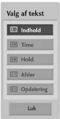 Valg af tekst Indhold Time Hold Afslør Opdatering Luk