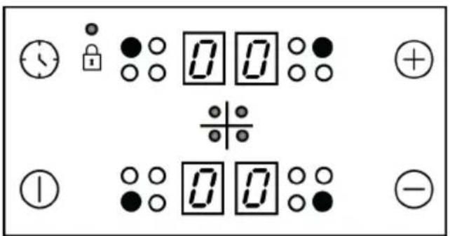 Diagram showing various electrical or digital symbols including clock, lock, 0/0/0, plus, minus, and polarity indicators.