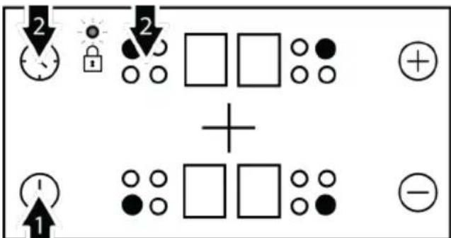 Diagram showing electrical or logic symbols with directional arrows and plus/minus signs, likely representing a logic or logic layout.