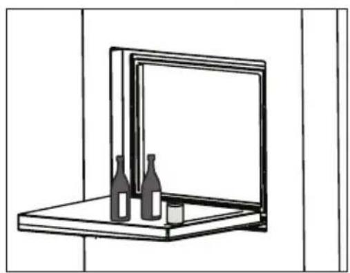 Simple line drawing of a wall-mounted monitor with two bottles and a glass on top (no text or symbols).