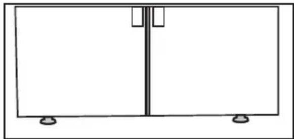 Simple line drawing of a two-decker cabinet with two doors and two base supports (no text or symbols)