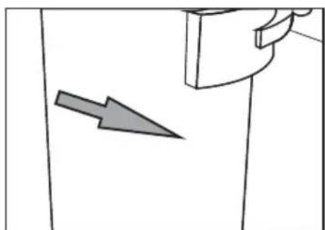 Simple line drawing of a door with a pointing arrow (no text or symbols).