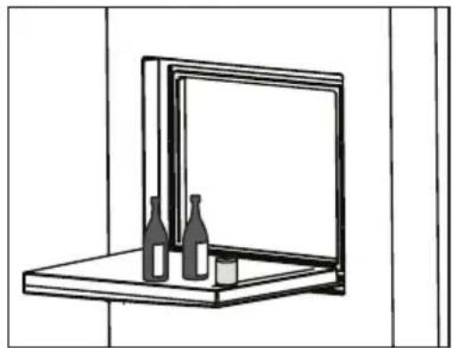 Line drawing of a window with bottles and a glass on top (no text or symbols).