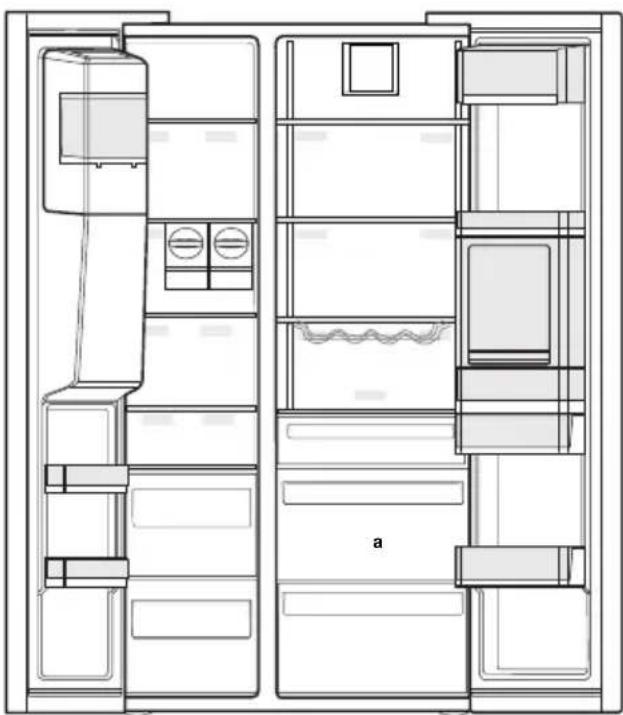 Architectural floor plan of a refrigerator showing internal compartments and fixtures (no text or labels)