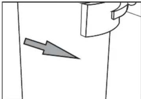 Simple line drawing of a door with a gray arrow pointing to the side (no text or symbols)