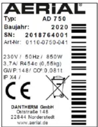Aerial AD 750 - Typskylt - 1