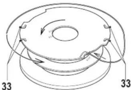 Technical diagram of a mechanical component with numbered parts and directional arrows indicating motion or flow.