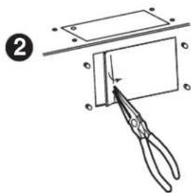 Diagram showing a cutting process with scissors and a rectangular object, labeled with number 2