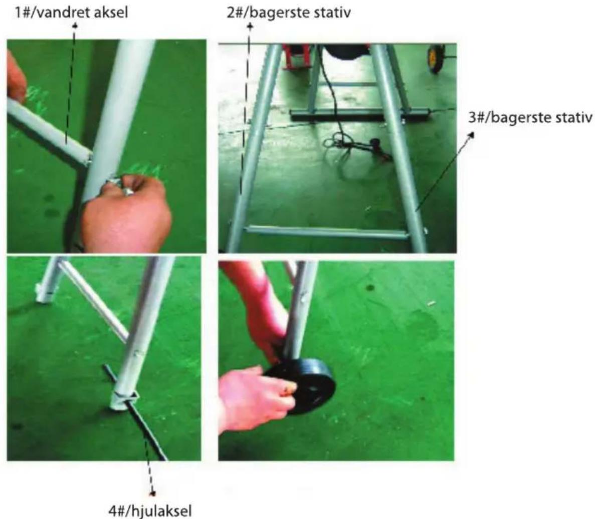 1#/vandret aksel 2#/bagerste stativ 3#/bagerste stativ 4#/hjulaksel