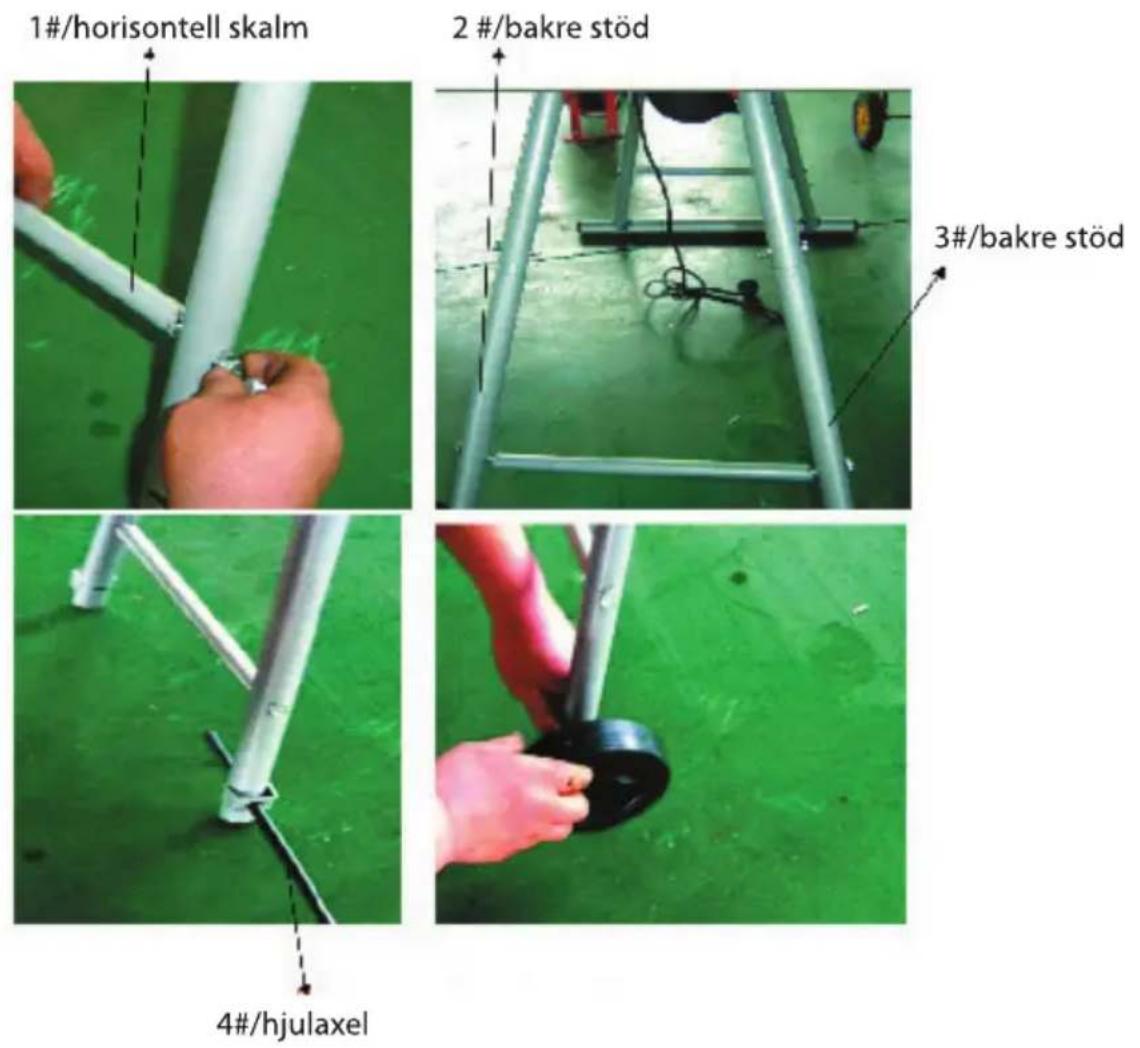 1#/horisontell skalm 2#/bakre stöd 3#/bakre stöd 4#/hjulaxel