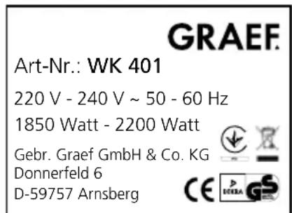 GRAEF WK 403 - TECHNICAL DATA - 1