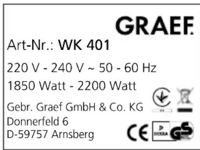 GRAEF WK 403 - ТЕХНИЧЕСКИЕ ДАННЫЕ - 1