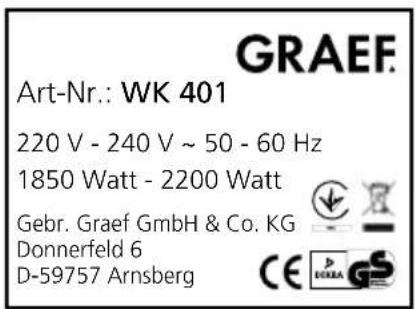 GRAEF WK 403 - TEKNISKE DATA - 1
