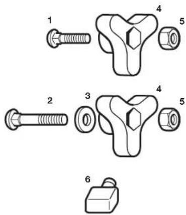 Technical diagram showing six labeled mechanical components with numbered parts