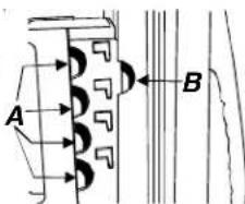 Technical diagram showing mechanical components with labeled parts A and B, likely illustrating a gear or cam mechanism.