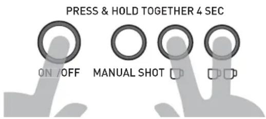 PRESS & HOLD TOGETHER 4 SEC ON /OFF MANUAL SHOT □□ □□ □□