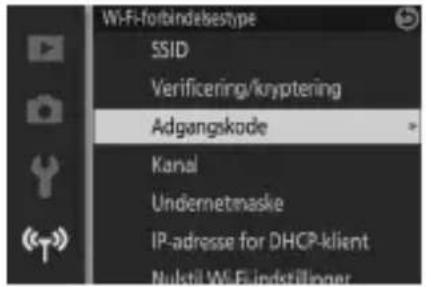 NIKON 1 J5 - Vælg Wi-Fi-forbindelsestype > Adgangskode. - 1