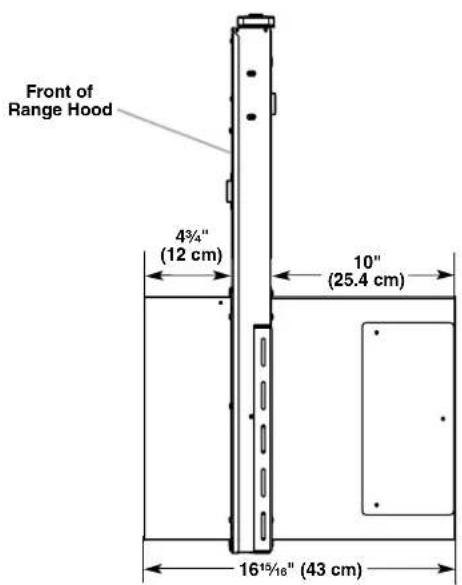 Front of Range Hood 43/4" (12 cm) 10" (25.4 cm) 1615/18" (43 cm)