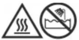 Warning sign showing a triangular warning triangle with 'sweating' text and a circle with a prohibition symbol for water discharge.