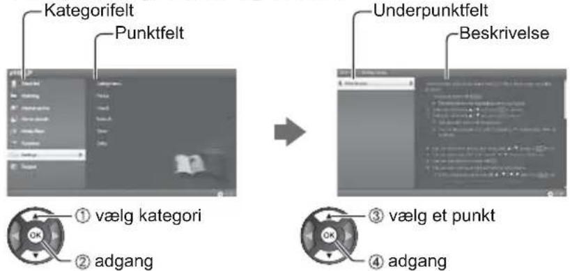 Kategorifelt Punktfelt Underpunktfelt Beskrivelse ① vælg kategori ② adgang ③ vælg et punkt ④ adgang