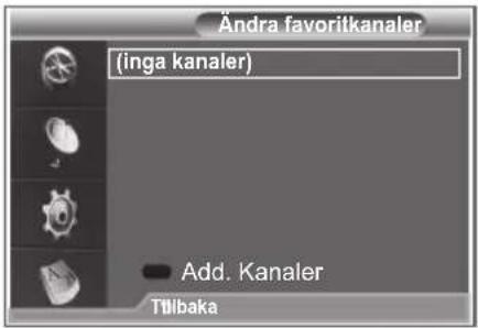 Ändra favoriikanaler (inga kanaler) Add. Kanaler Tilbaka