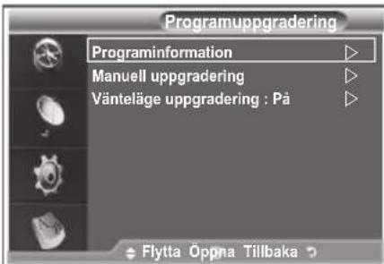Programuppgradering Programinformation Manuell uppgradering Vänteläge uppgradering : På Flytta Öppna Tillbaka