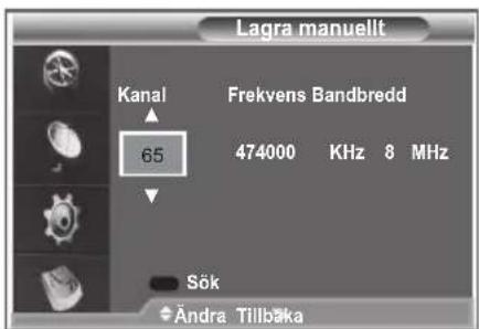 Lagra manuellt Kanal Frekvens Bandbredd 65 474000 KHz 8 MHz Sök Andra Tillbåka
