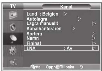 TV Kanal Land : Belgien ▶ Autolagra ▶ Lagra manuellt ▶ Kanalhanteraren ▶ Sortera ▶ Namn ▶ Fininst ▶ LNA : Av ▶ Flytta Öppnä Tillbaka