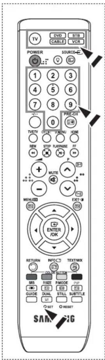 SAMSUNG LE26R89BD - Indstilling af fjernbetjeningen - 1