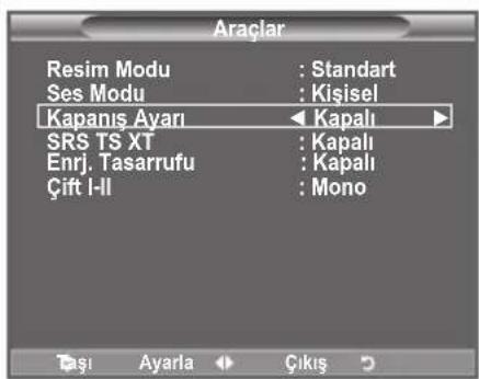 Araçlar Resim Modu : Standart Ses Modu : Kişisel Kapanış Avarı Kapalı SRS TS XT : Kapalı Enrj. Tasarrufu : Kapalı Çift I-II : Mono